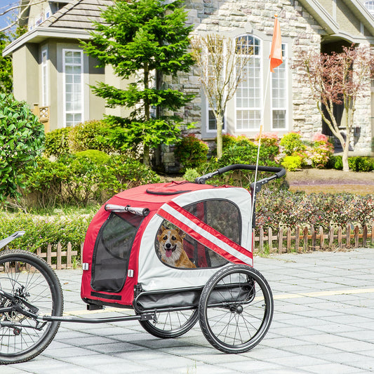 KFX-5052733 2-in-1 Pet Bike Trailer and Stroller Trolley for Small Dogs with Weather-Resistant Fabric and Safety Features