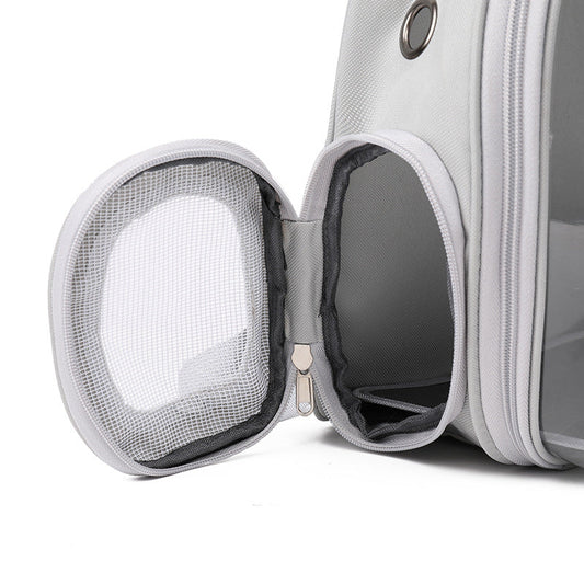 KFX-5059261 Transparent Breathable Double-shoulder Pet Carrier Bag - Comfortable Oxford + PC Material, Side Zipper Design, Multiple Colors Available