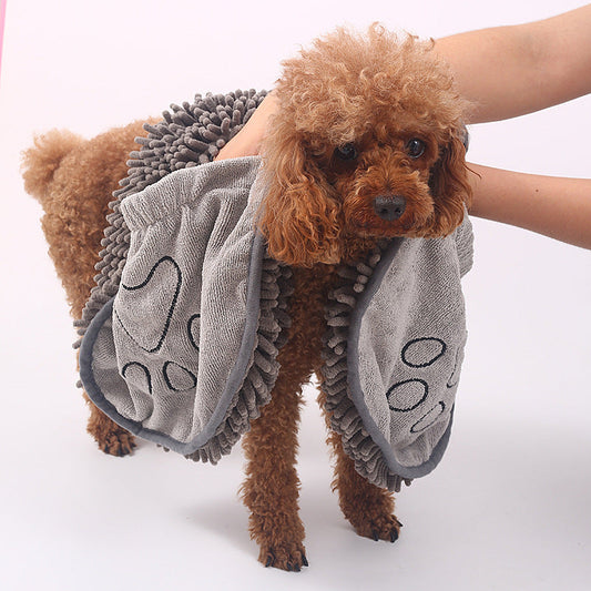 KFX-5068221 Absorbent Fiber Towel for Cats - 35x80cm Gray Pet Scrubbing and Gloved Bath Towel