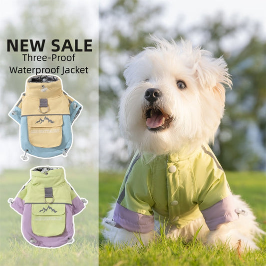 KFX-5073085 Color Block Windbreaker for Small to Medium Dogs - Weather Resistant, Comfortable Cotton Coat
