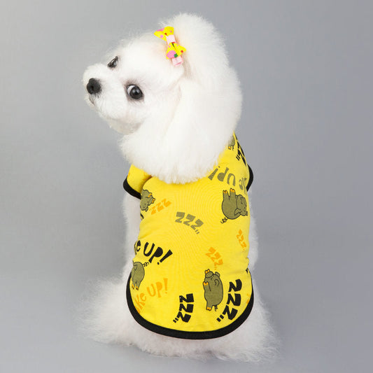 KFX-5074877 Casual Cotton Vest for Dogs with Piggy Print – Spring and Summer Styles in Yellow and Pink