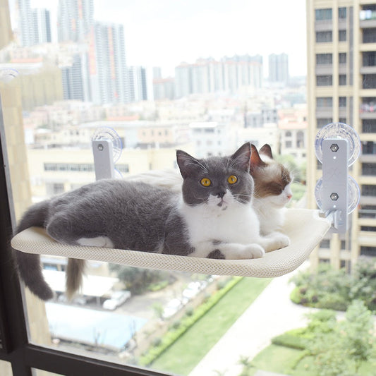 KFX-5075901 Cat Suction Cup Window Hammock - Breathable Mesh Plush Fabric, Stylish Pet Bed for Cats