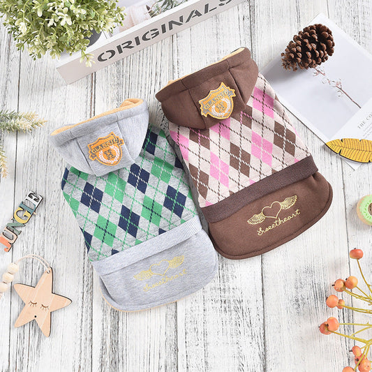 KFX-5080637 Diamond Pattern Knitted Dog Skirt - Casual Polyester Outfit in Grey and Brown