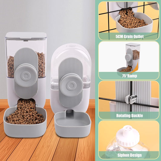 KFX-5087293 Hanging Automatic Pet Food and Water Dispenser Set for Small Animals - Gravity Feeder and Waterer for Cages