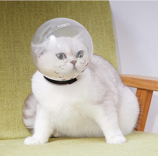 KFX-5087677 Cat and Dog Space Hood - Adjustable ABS Pet Head Cover in White, Sizes M and L Available