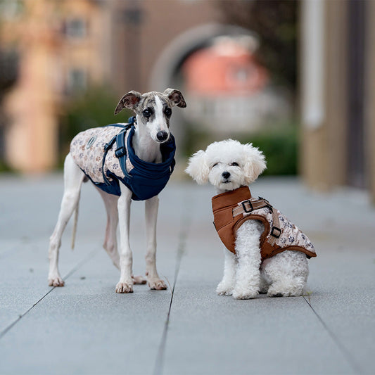 KFX-5100093 Warm Cotton-Padded Dog Clothes for Winter - Dark Blue & Amber, Sizes S to 2XL