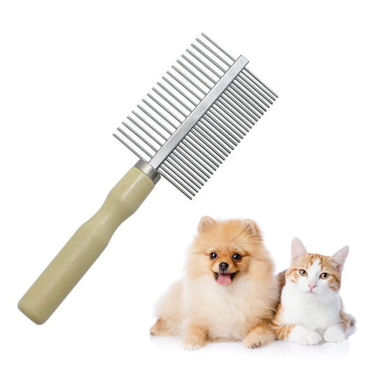 KFX-5108541 Wooden Handle Grooming Comb for Dogs and Cats - Gentle Pet Hair Brush with Round Combing Needles