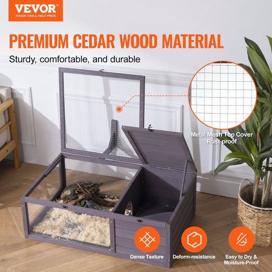 KFX-5110717 Spacious Wooden Tortoise House for Indoor & Outdoor Use - 2 Rooms, 38x24x13in