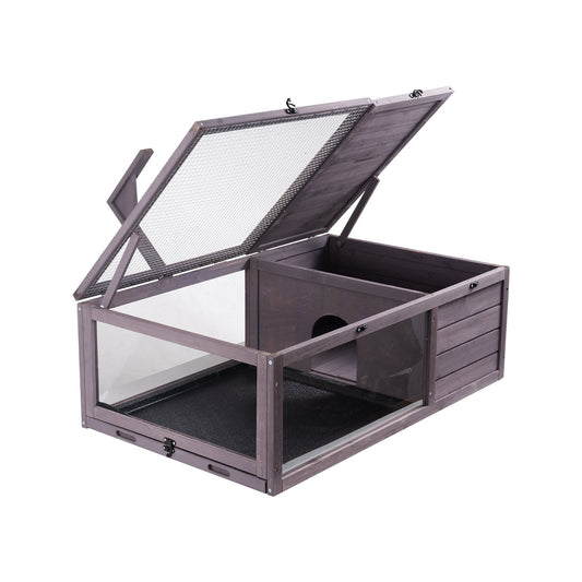 KFX-5110717 Spacious Wooden Tortoise House for Indoor & Outdoor Use - 2 Rooms, 38x24x13in