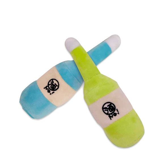 KFX-5117629 Plush Dog Toy - Blue & Green Wine Bottle 16cm