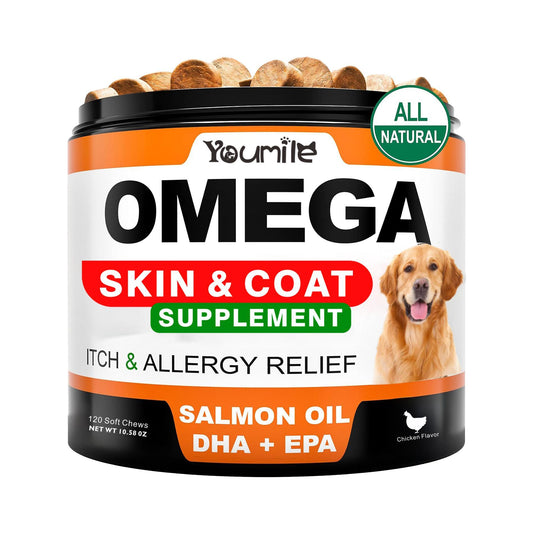 KFX-5139901 Omega 3 Fish Oil Chews for Dogs - Allergy Relief, Itch & Shedding Support, 120 Count Chews for Healthy Skin & Coat