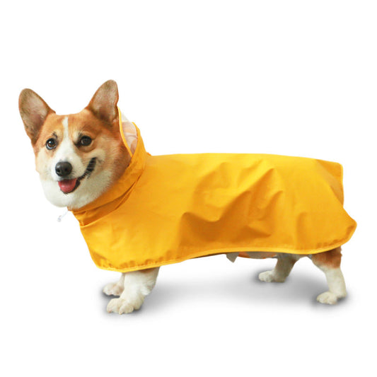 KFX-5140413 Yellow Dog Raincoat for Medium to Extra Large Dogs, Leather Material, All-Inclusive Apron Design