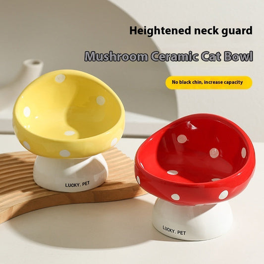 KFX-5155517 Ceramic Cat Water Bowl with Oblique Mouth Design – 200ml Capacity in Various Mushroom Patterns