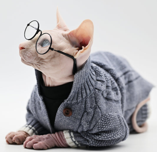 KFX-5159101 Soft Cotton Knit Cat Sweater in Gray - Cozy Pet Coat for Hairless Cats, Size 2XL