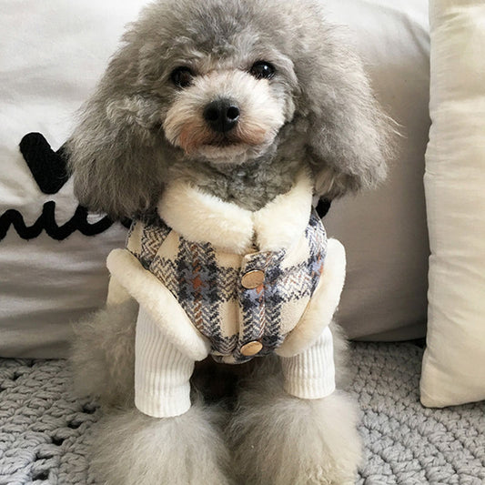 KFX-5159485 Cute Cotton Dog Coat for All Seasons - Soft and Warm Pet Jacket in Blue and Red