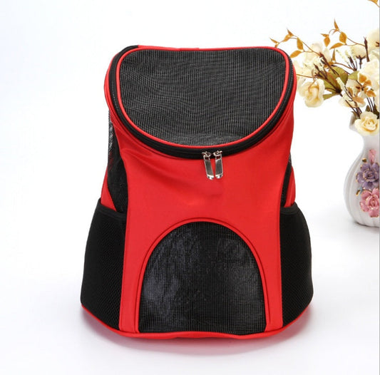 KFX-5163325 Pet Travel Backpack Carrier - Breathable Polyester Design, Medium Softness, 30x25x35cm, Available in Red, Sky Blue, Black, Coffee