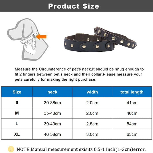 KFX-5174589 Genuine Leather Dog Collar with Durable Buckle for French Bulldogs, Schnauzers, and Other Breeds