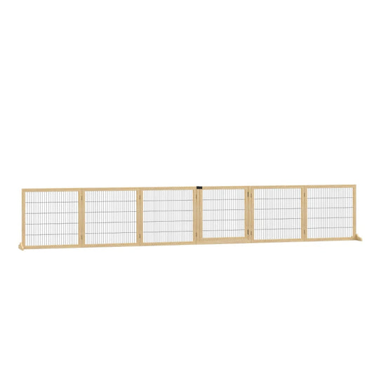 KFX-5182013 Foldable Wooden Pet Gate for Small to Medium Dogs - 6-Panel Safety Barrier with Support Feet
