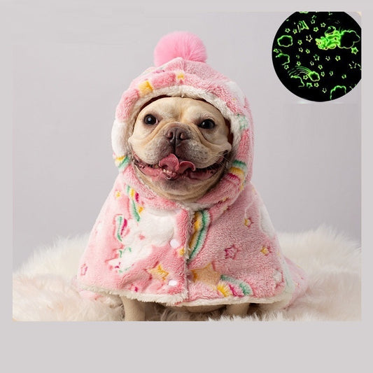 KFX-5188669 Luminous Pet Cloak Nightgown for Dogs - Warm Coral Fleece for Autumn & Winter