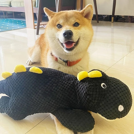 KFX-5193533 Black Plush Dinosaur Dog Toy - 50cm Interactive Pet Play Companion