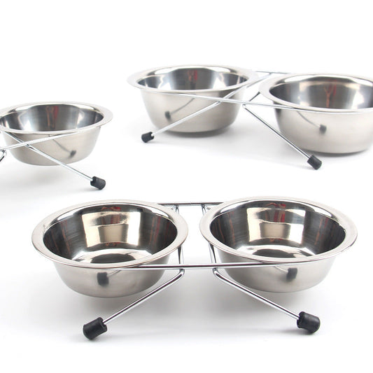 KFX-5194045 Stainless Steel Non-Slip Pet Bowl Set with Bracket - Small, Medium, Large Sizes