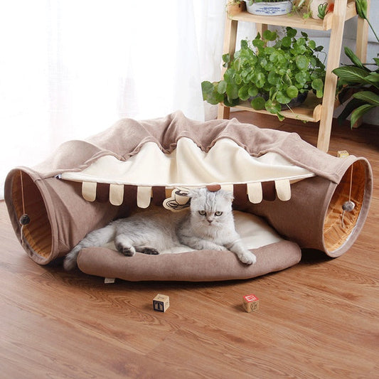 KFX-5204669 Collapsible Cat Tunnel with Sleeping Mat for Indoor Play and Exercise