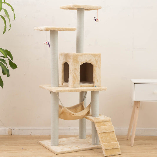 KFX-5206973 Light Gray Cat Climbing Frame with Soft Wool Cloth, Multi-Color Options, 125cm Height