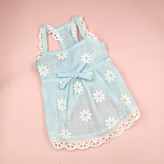 KFX-5211709 Lace Skirt for Dogs and Cats with Blue and Pink Sunflower Print, Cotton Material, Sizes XS-XL