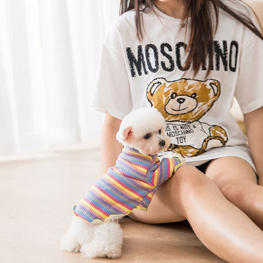 KFX-5225021 Colorful Knitted Dog Shirt in Soft Velvet Fabric - Breathable and Warm Rainbow Design