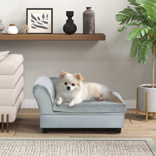 KFX-5231037 Comfy Dog Couch with Hidden Storage - Perfect for Small Pets, Pale Gray