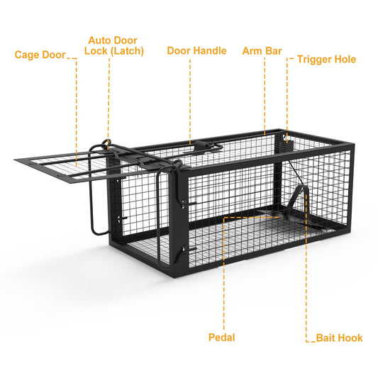 KFX-5236029 Humane Live Rodent Trap Cage - 2 Pack Galvanized Iron Design for Mice Control with Detachable U Shaped Rod