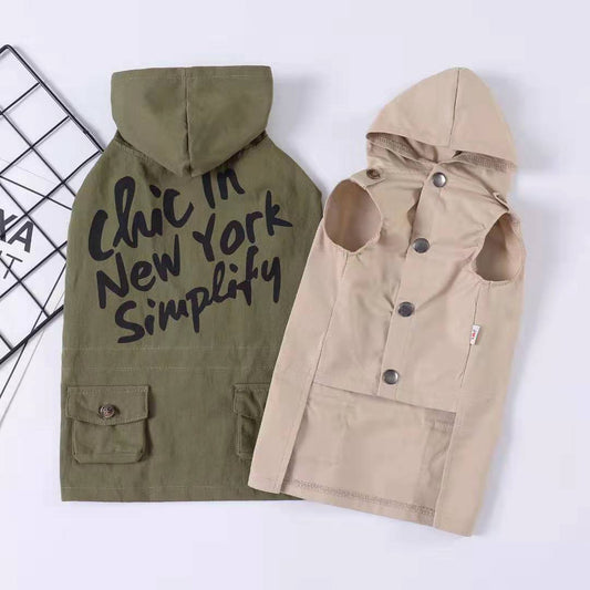 KFX-5243197 Dog Hooded Sweater for Small Pets - Cozy Cotton Winter Apparel in Khaki and Army Green