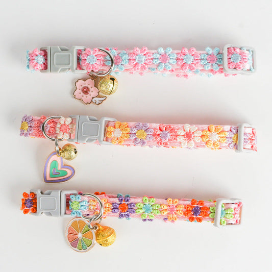 KFX-5245885 Lace Embroidery Trim Pet Collar for Cats in Floral Patterns