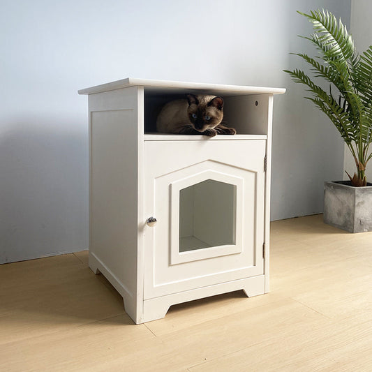 KFX-5247549 Cat Nest Cupboard in White, Orange, Red, Milky White, and Log Color+White Wood Finish