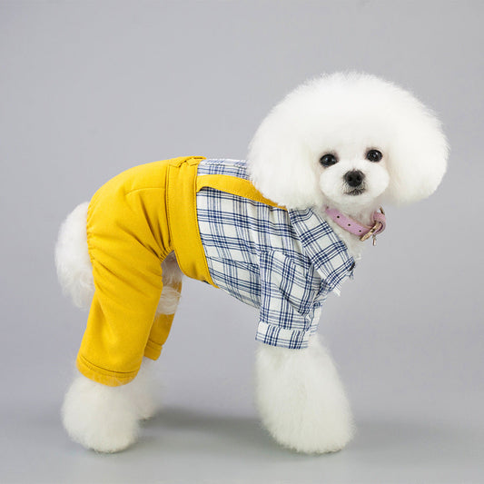 KFX-5270717 Stylish Cotton Dog Clothes for Spring and Summer – Yellow & Khaki, Sizes S to XXL