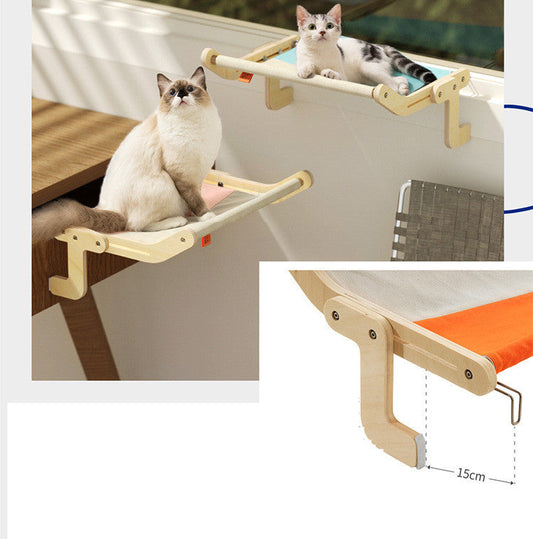KFX-5272509 Cat Hanging Bed for Balcony or Window - Wooden Cat Hammock with Grey Powder Finish, 470x395x215MM