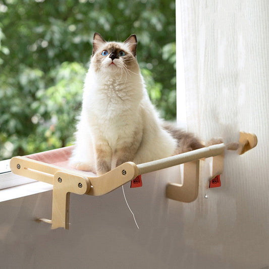 KFX-5272509 Cat Hanging Bed for Balcony or Window - Wooden Cat Hammock with Grey Powder Finish, 470x395x215MM