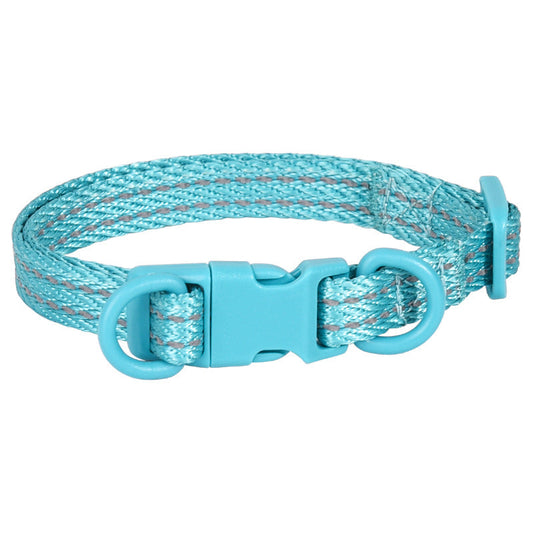 KFX-5272893 Reflective Nylon Dog Collar with Double D Ring Release in Blue, Black, Khaki, and Gray