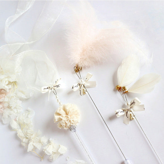 KFX-5281469 Doudou Cat Stick with Feather, Bell, and Ribbons - 3-Piece Set in Multiple Colors