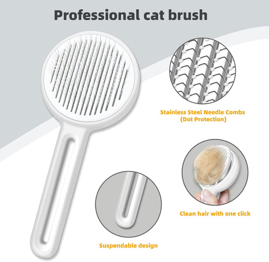 KFX-5283901 Self-Cleaning Cat Brush with Release Button for Grooming Long and Short Haired Cats and Dogs