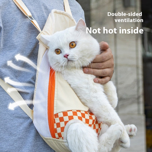 KFX-5294397 Portable Cat Backpack for Outdoor Walking - Soft Non-Woven Polyester Canvas, VC Orange, Purple Fog Grape, Sizes M, L, XL