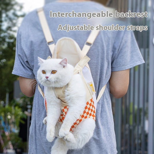 KFX-5294397 Portable Cat Backpack for Outdoor Walking - Soft Non-Woven Polyester Canvas, VC Orange, Purple Fog Grape, Sizes M, L, XL