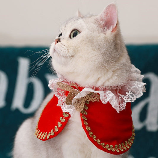 KFX-5305661 Royal Pet Cat Cape with Lace Collar and Crown - Red, Black, Green, White Sizes S & M