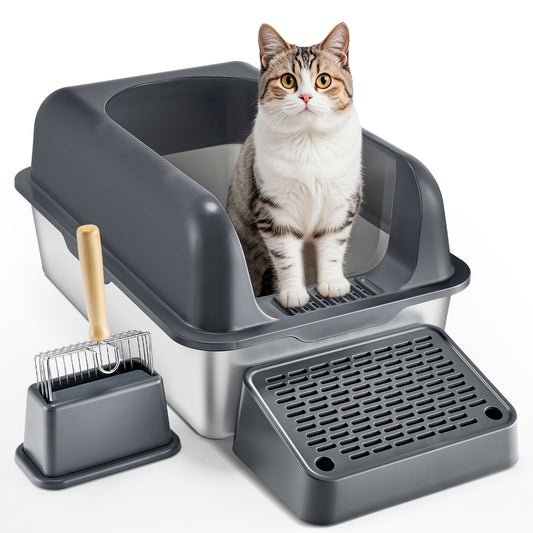 KFX-5307325 Deep Cat Litter Box with Filtering Foot Board for Clean & Odor-Free Environment