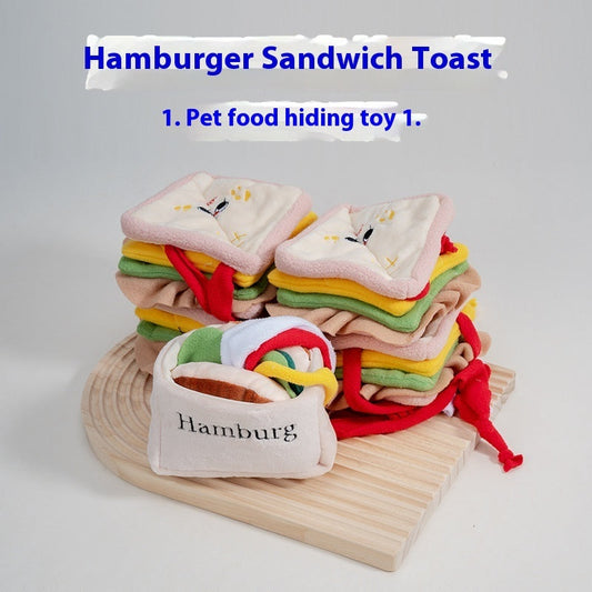 KFX-5314237 Plush Hamburger Sandwich Toy for Pets with Ringing Paper