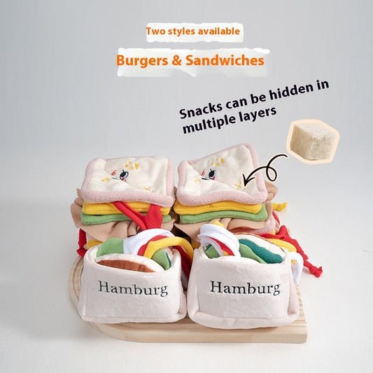 KFX-5314237 Plush Hamburger Sandwich Toy for Pets with Ringing Paper