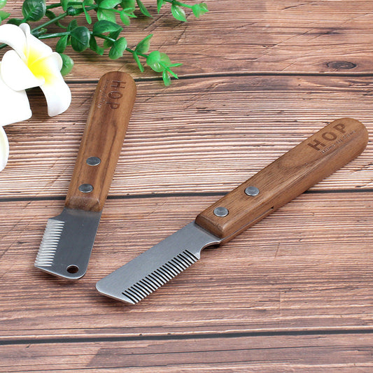 KFX-5315005 Wooden Handle Stainless Steel Pet Plucking Knife Comb for Terrier Grooming