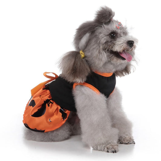 KFX-5317565 Charming Halloween Dog Dress in Pumpkin and Ghost Print for Festive Pets