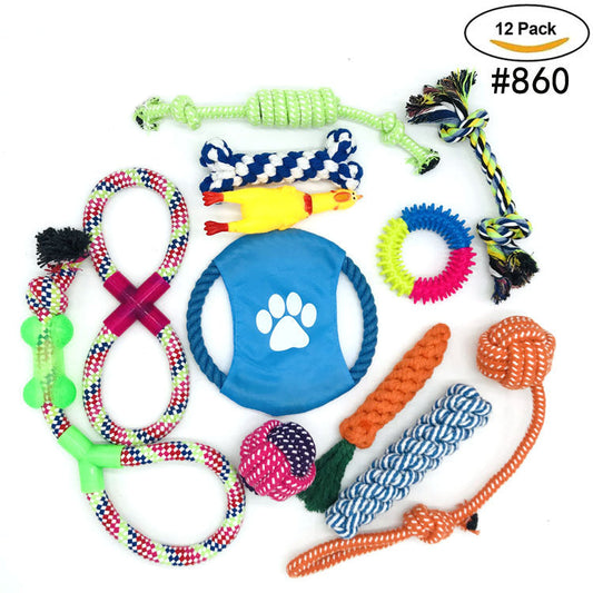 KFX-5331517 12-Piece Durable Cotton Rope Toy Set for Pets - Promotes Healthy Teeth and Gums