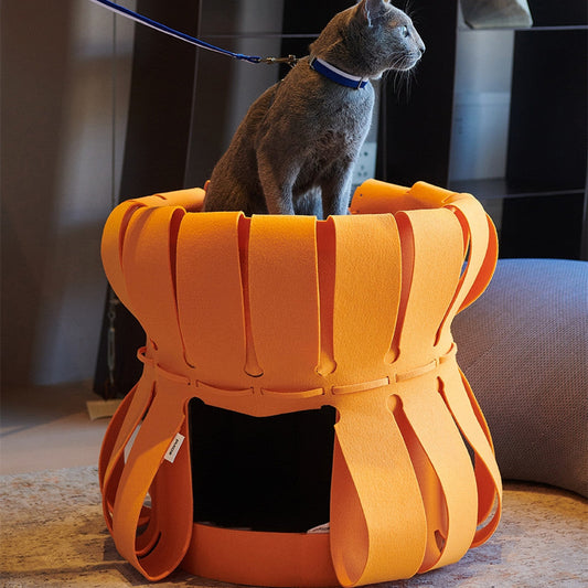 KFX-5336637 Double-Decker Cat Nest with Multi-Functional Scratching Board - Corrugated Paper and Felt, 50x50x40cm